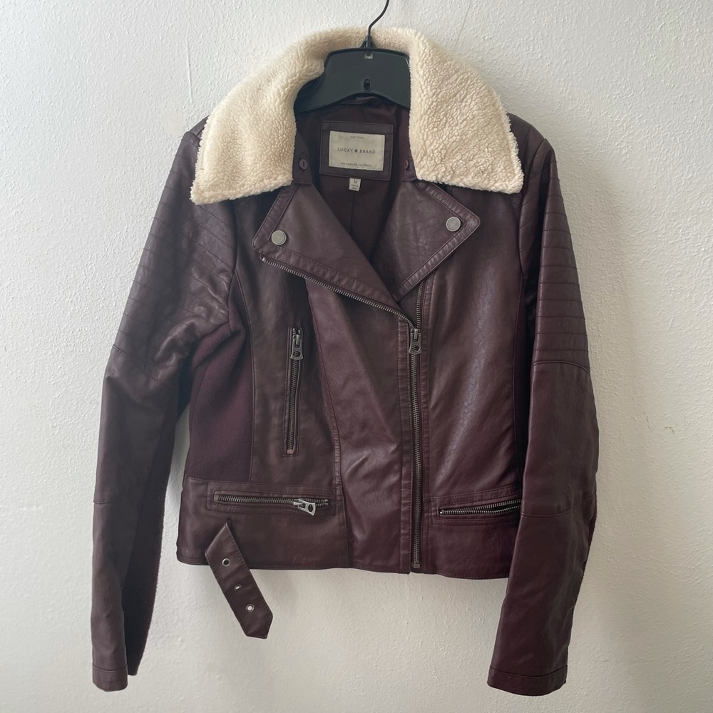 Lucky Brand Burgundy Faux Leather Moto jacket